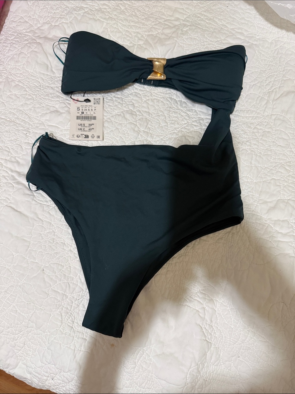 Zara Black One-Shoulder Bikini with Gold Detail